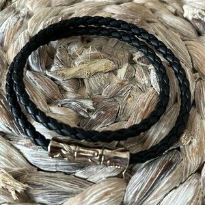 John Hardy Braided Leather .925 Double Wrap Bracelet